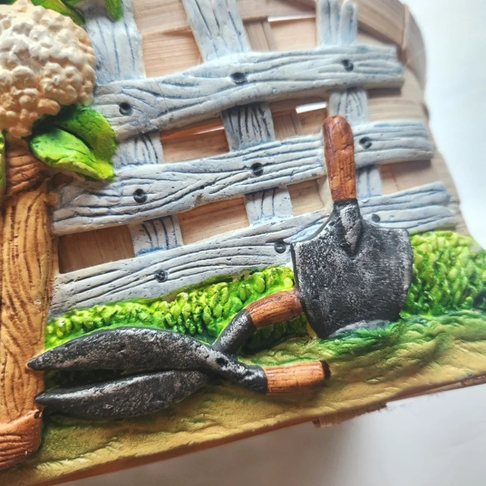 Dimensional Gardening Scene Woven Basket with Handle Flowers Mother's Day